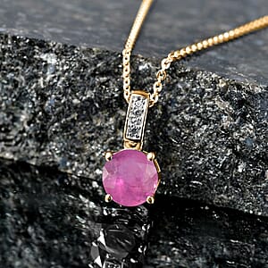 D'Joy Ilakaka Hot Pink Sapphire (FF) and White Zircon 2.20 ctw Pendant Necklace in 18K Vermeil Yellow Gold Over Sterling Silver 20 Inches