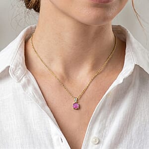D'Joy Ilakaka Hot Pink Sapphire (FF) and White Zircon 2.20 ctw Pendant Necklace in 18K Vermeil Yellow Gold Over Sterling Silver 20 Inches