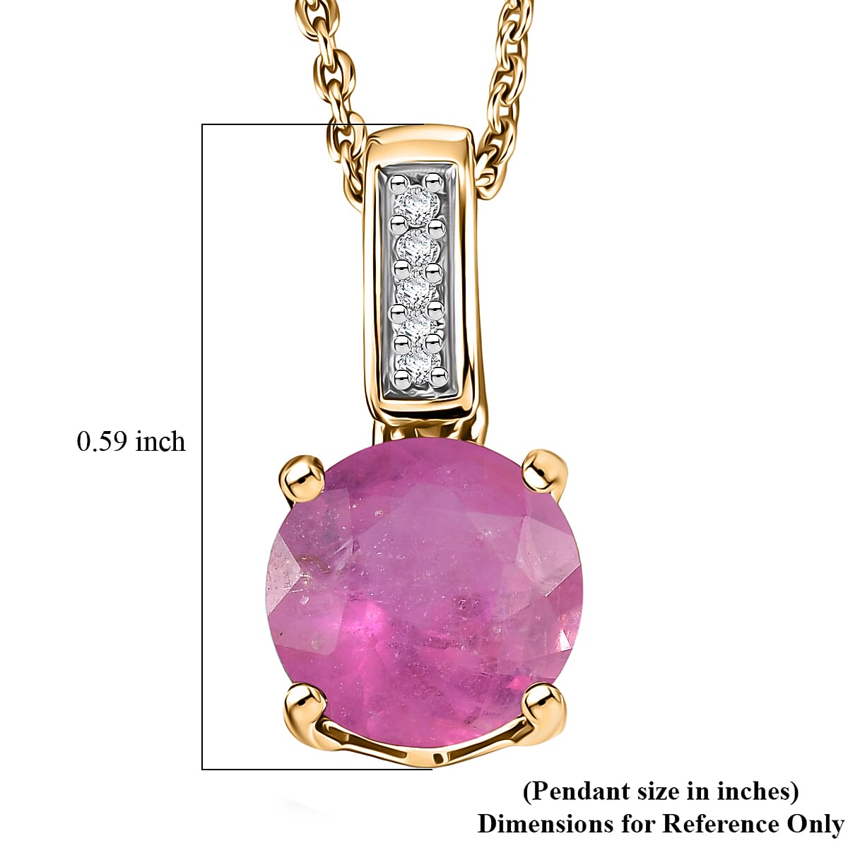 D'Joy Ilakaka Hot Pink Sapphire (FF) and White Zircon 2.20 ctw Pendant Necklace in 18K Vermeil Yellow Gold Over Sterling Silver 20 Inches