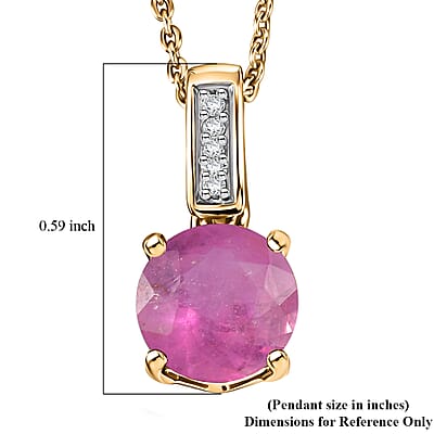 D'Joy Ilakaka Hot Pink Sapphire (FF) and White Zircon 2.20 ctw Pendant Necklace in 18K Vermeil Yellow Gold Over Sterling Silver 20 Inches