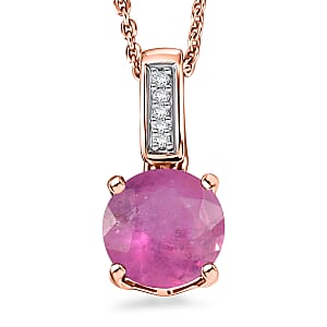 D'Joy Ilakaka Hot Pink Sapphire (FF) and White Zircon 2.20 ctw Pendant Necklace in 18K Vermeil Rose Gold Over Sterling Silver 20 Inches