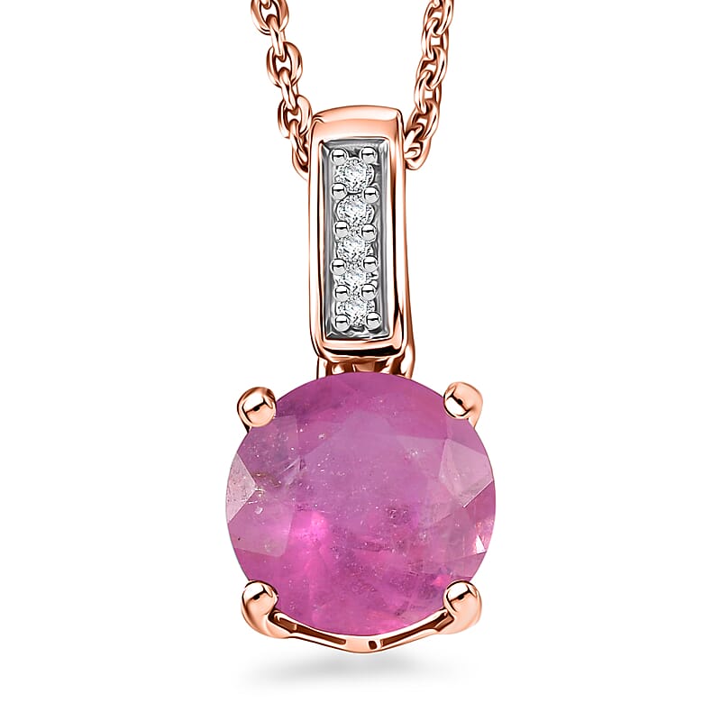D'Joy Ilakaka Hot Pink Sapphire (FF) and White Zircon 2.20 ctw Pendant Necklace in 18K Vermeil Rose Gold Over Sterling Silver 20 Inches