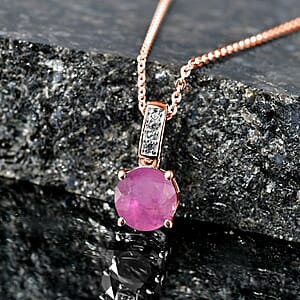 D'Joy Ilakaka Hot Pink Sapphire (FF) and White Zircon 2.20 ctw Pendant Necklace in 18K Vermeil Rose Gold Over Sterling Silver 20 Inches