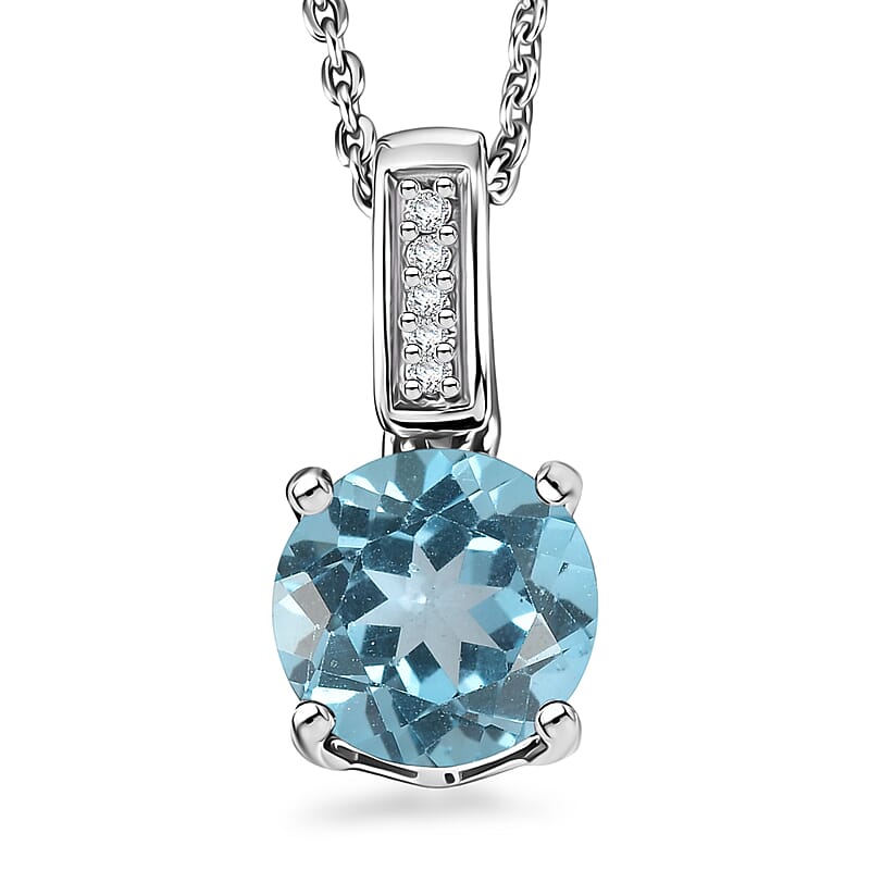 D'Joy Swiss Blue Topaz and White Zircon 1.80 ctw Pendant Neckalce in Rhodium Over Sterling Silver 20 Inches