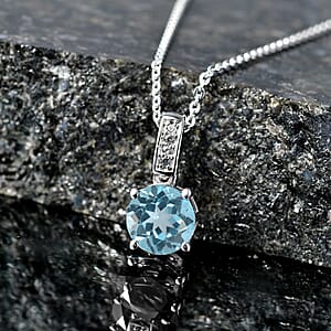 D'Joy Swiss Blue Topaz and White Zircon 1.80 ctw Pendant Neckalce in Rhodium Over Sterling Silver 20 Inches