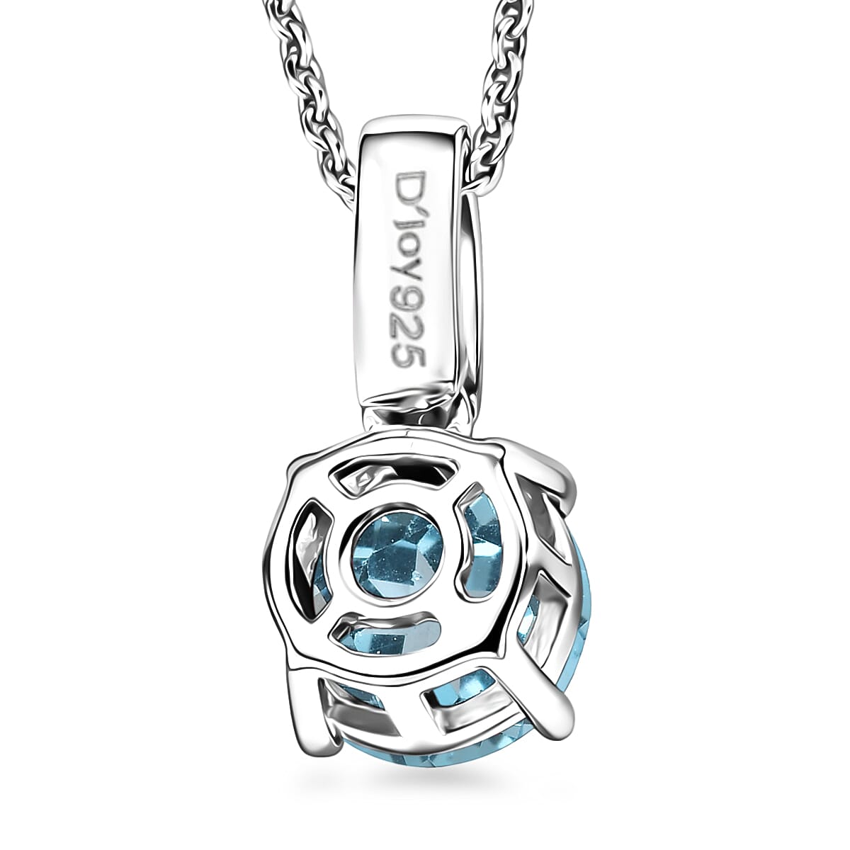 D'Joy Swiss Blue Topaz and White Zircon 1.80 ctw Pendant Neckalce in Rhodium Over Sterling Silver 20 Inches