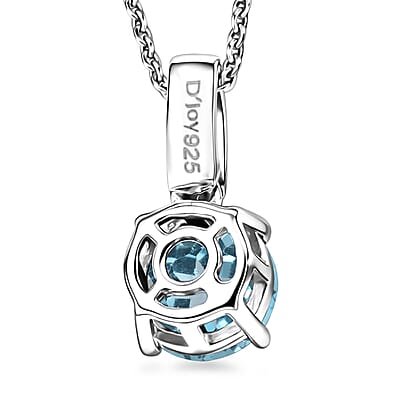 D'Joy Swiss Blue Topaz and White Zircon 1.80 ctw Pendant Neckalce in Rhodium Over Sterling Silver 20 Inches