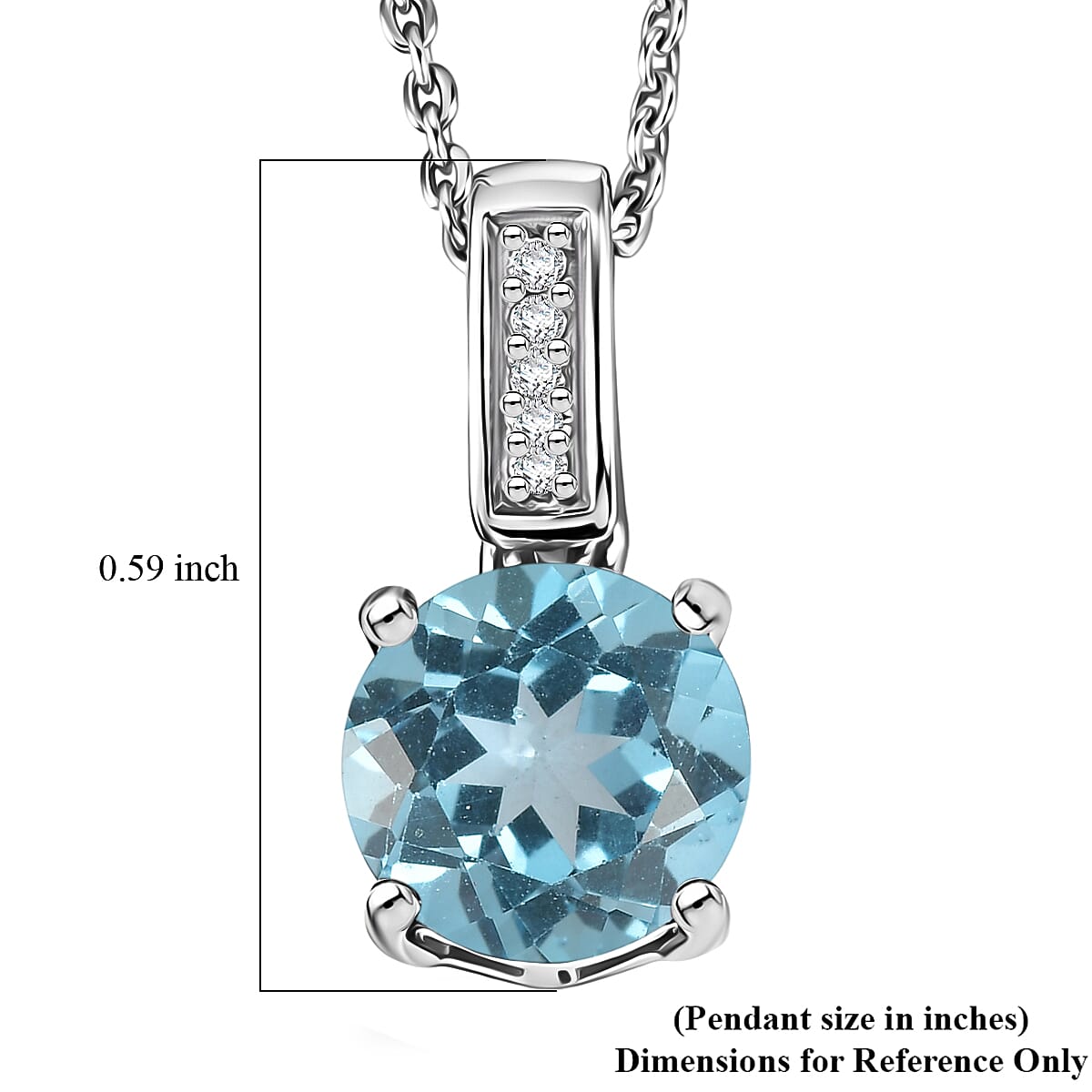 D'Joy Swiss Blue Topaz and White Zircon 1.80 ctw Pendant Neckalce in Rhodium Over Sterling Silver 20 Inches
