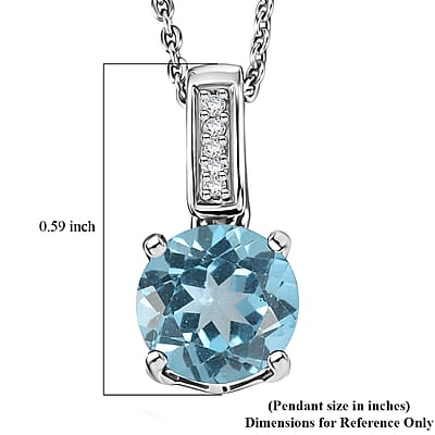 D'Joy Swiss Blue Topaz and White Zircon 1.80 ctw Pendant Neckalce in Rhodium Over Sterling Silver 20 Inches