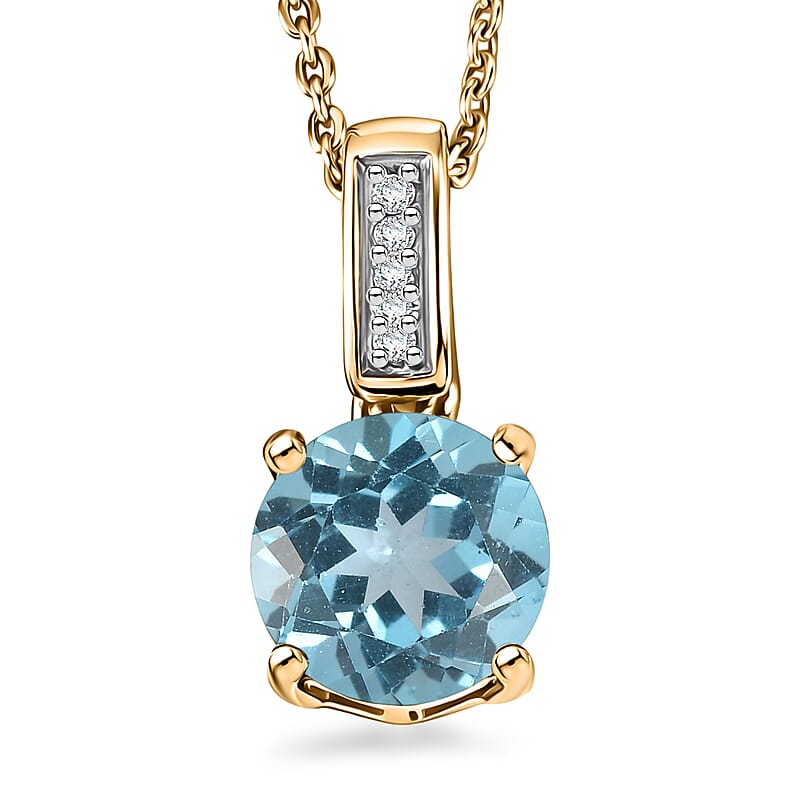 D'Joy Swiss Blue Topaz and White Zircon 1.80 ctw Pendant Neckalce in 18K Vermeil Yellow Gold Over Sterling Silver 20 Inches
