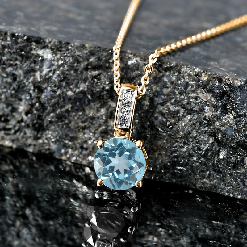 D'Joy Swiss Blue Topaz and White Zircon 1.80 ctw Pendant Neckalce in 18K Vermeil Yellow Gold Over Sterling Silver 20 Inches