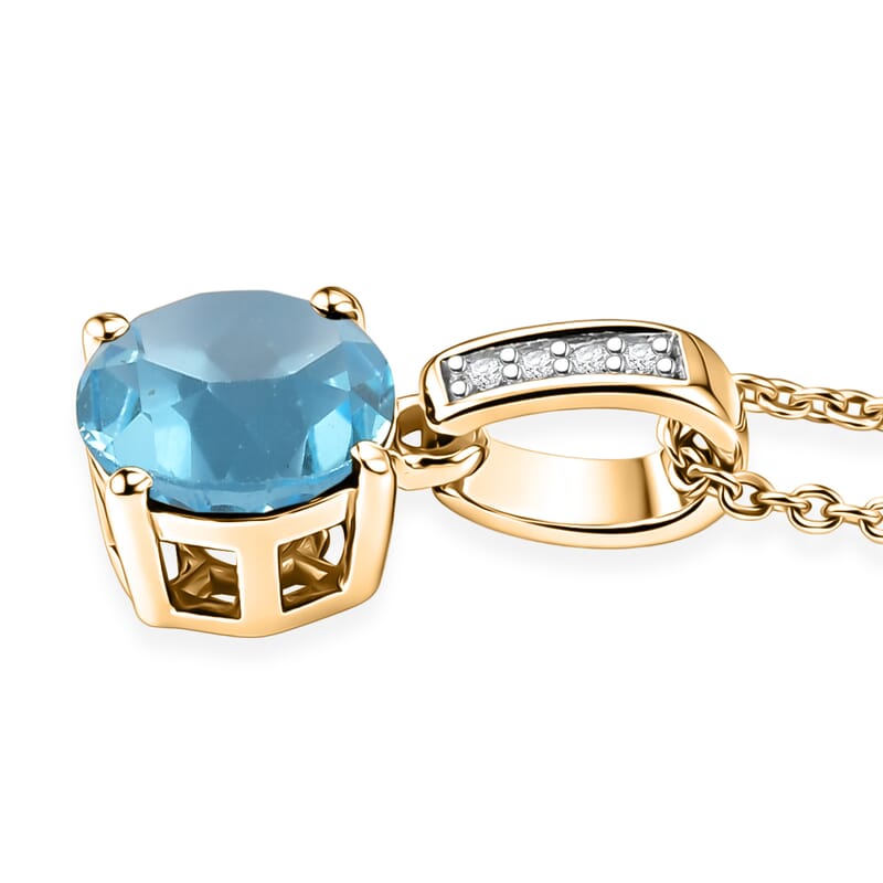 D'Joy Swiss Blue Topaz and White Zircon 1.80 ctw Pendant Neckalce in 18K Vermeil Yellow Gold Over Sterling Silver 20 Inches