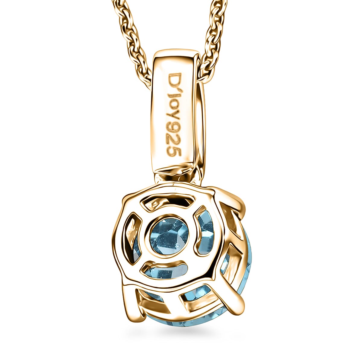 D'Joy Swiss Blue Topaz and White Zircon 1.80 ctw Pendant Neckalce in 18K Vermeil Yellow Gold Over Sterling Silver 20 Inches