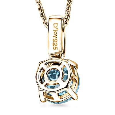 D'Joy Swiss Blue Topaz and White Zircon 1.80 ctw Pendant Neckalce in 18K Vermeil Yellow Gold Over Sterling Silver 20 Inches