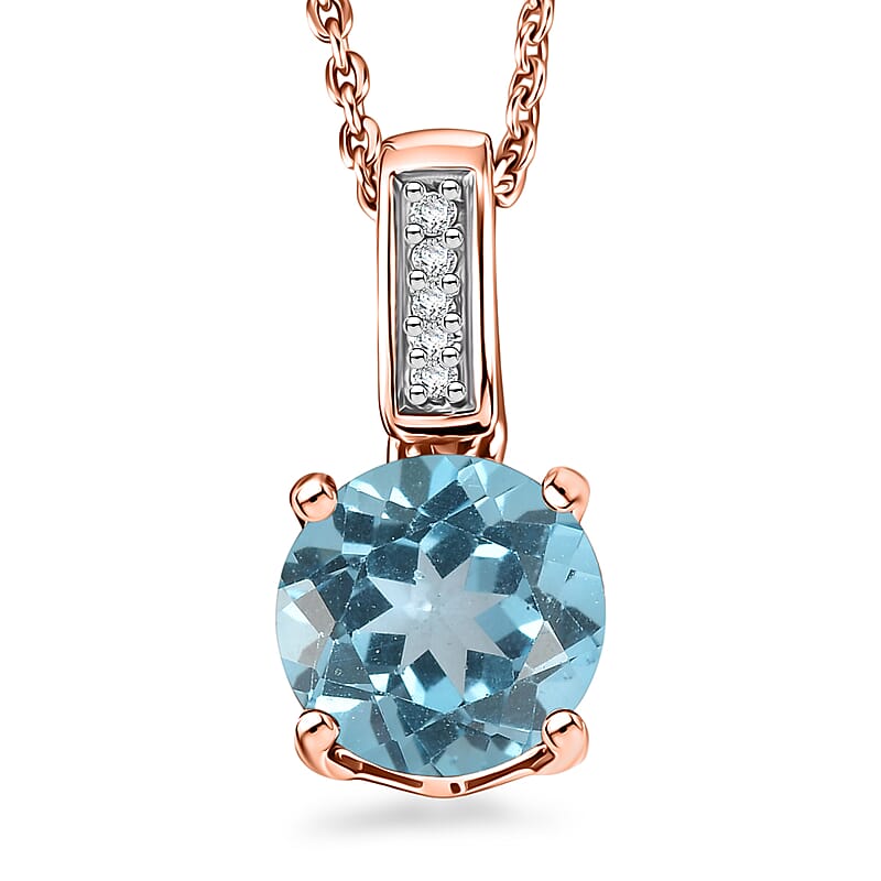 D'Joy Swiss Blue Topaz and White Zircon 1.80 ctw Pendant Neckalce in 18K Vermeil Rose Gold Over Sterling Silver 20 Inches