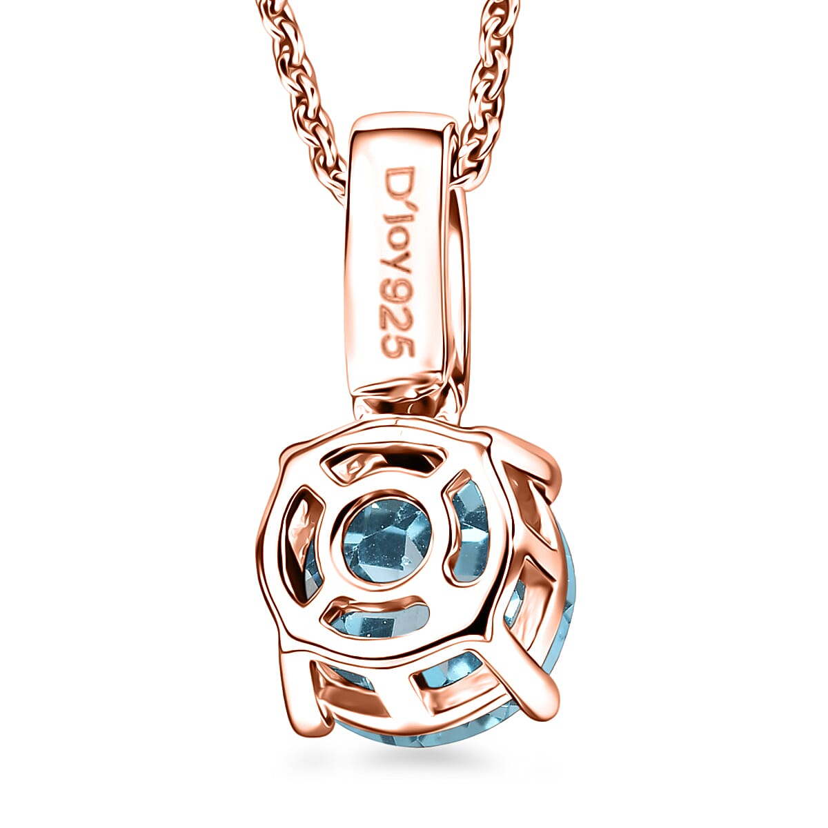D'Joy Swiss Blue Topaz and White Zircon 1.80 ctw Pendant Neckalce in 18K Vermeil Rose Gold Over Sterling Silver 20 Inches