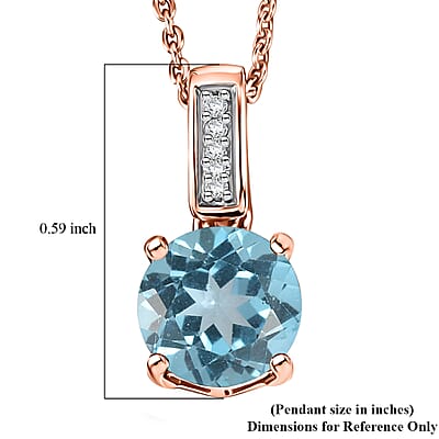 D'Joy Swiss Blue Topaz and White Zircon 1.80 ctw Pendant Neckalce in 18K Vermeil Rose Gold Over Sterling Silver 20 Inches