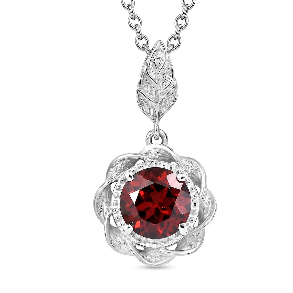 D'Joy Mozambique Garnet 2.35 ctw Pendant in Rhodium Over Sterling Silver with Stainless Steel Necklace (20 Inches)