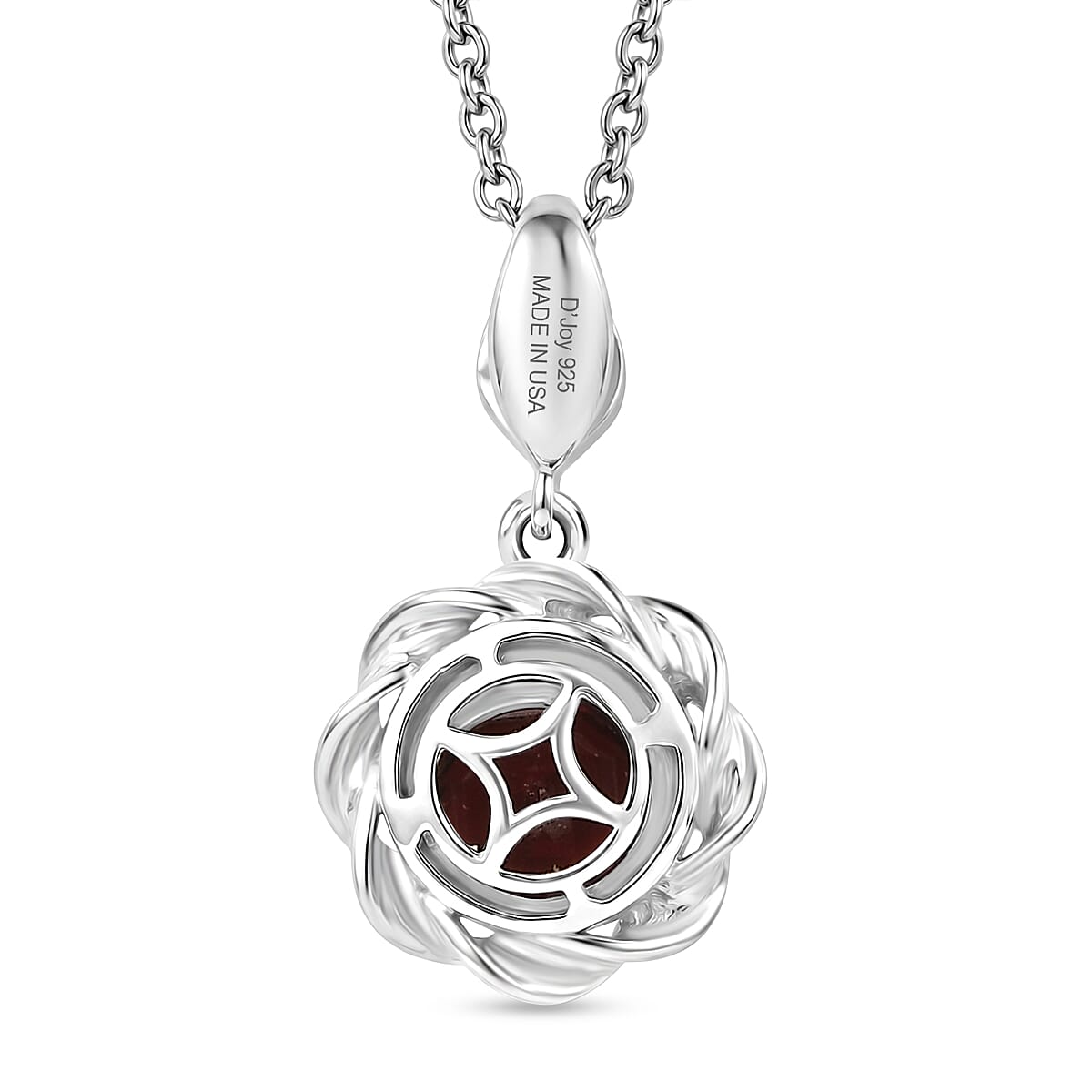 D'Joy Mozambique Garnet 2.35 ctw Pendant in Rhodium Over Sterling Silver with Stainless Steel Necklace (20 Inches)