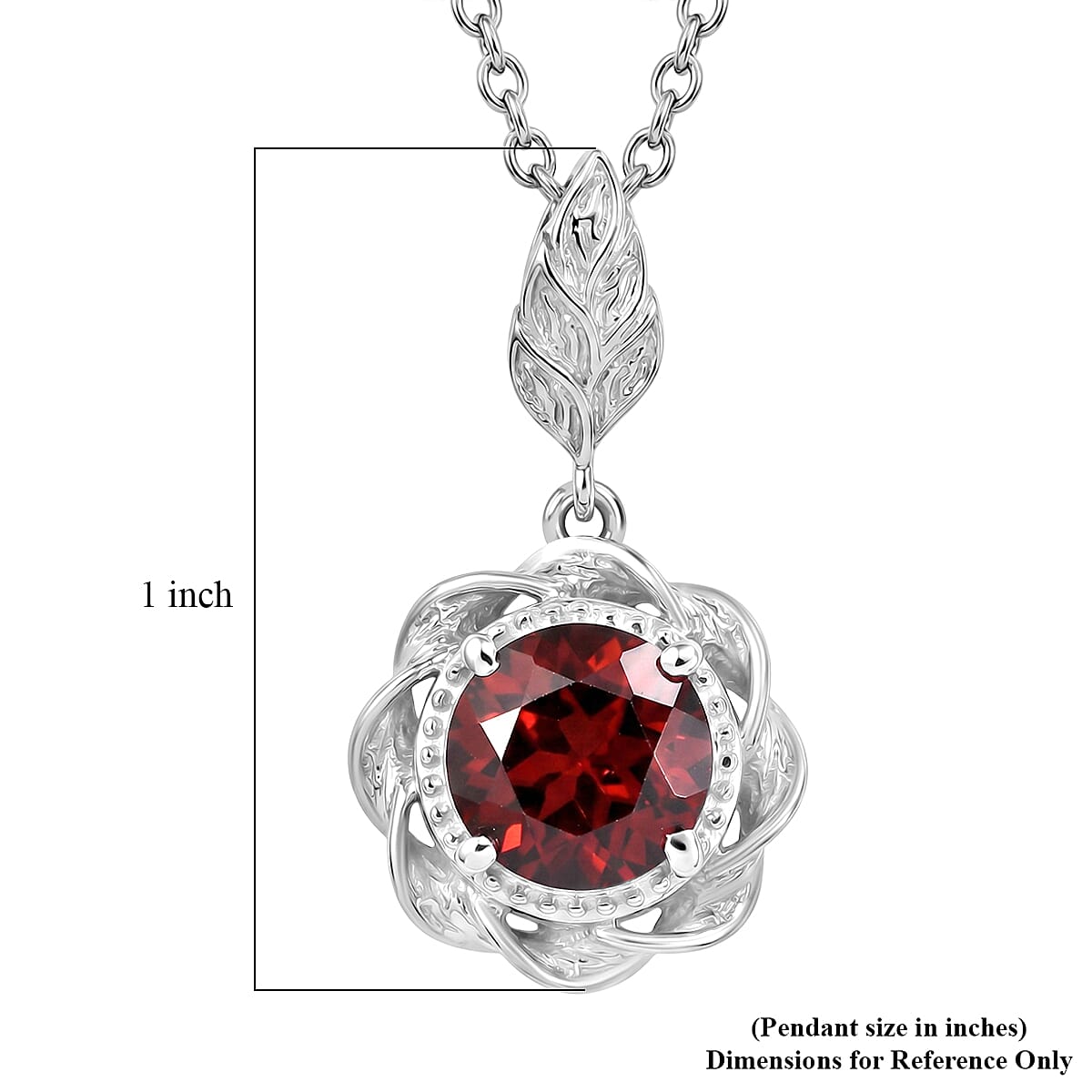 D'Joy Mozambique Garnet 2.35 ctw Pendant in Rhodium Over Sterling Silver with Stainless Steel Necklace (20 Inches)