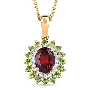 D'Joy AAA Red Zircon and Multi Gemstone 2.85 ctw Pendant Necklace in 18K Vermeil Yellow Gold Over Sterling Silver 20 Inches