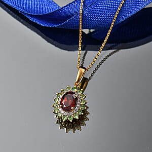 D'Joy AAA Red Zircon and Multi Gemstone 2.85 ctw Pendant Necklace in 18K Vermeil Yellow Gold Over Sterling Silver 20 Inches