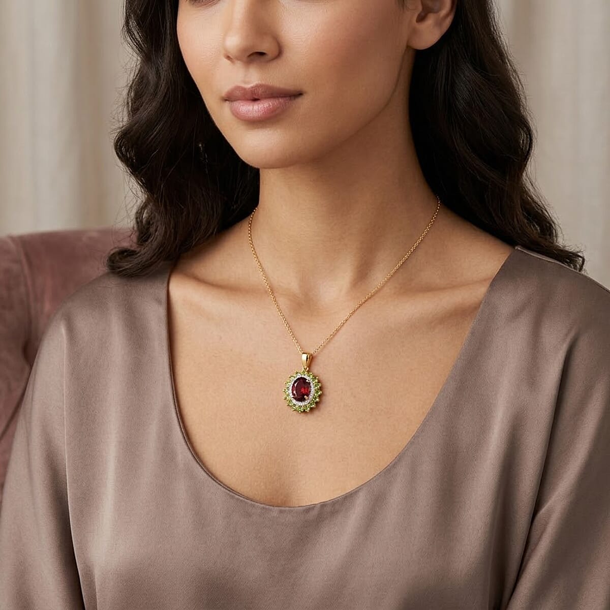 D'Joy AAA Red Zircon and Multi Gemstone 2.85 ctw Pendant Necklace in 18K Vermeil Yellow Gold Over Sterling Silver 20 Inches image number 2