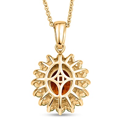 D'Joy AAA Red Zircon and Multi Gemstone 2.85 ctw Royal Bloom Radiance Pendant Necklace in 18K Vermeil Yellow Gold Over Sterling Silver 20 Inches
