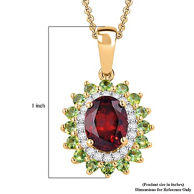 D'Joy AAA Red Zircon and Multi Gemstone 2.85 ctw Royal Bloom Radiance Pendant Necklace in 18K Vermeil Yellow Gold Over Sterling Silver 20 Inches