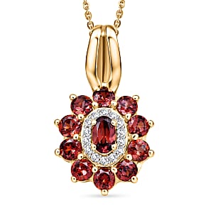 D'Joy AAA Red and White Zircon 2.30 ctw Pendant Necklace in 18K Vermeil Yellow Gold Over Sterling Silver 20 Inches