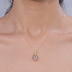 D'Joy AAA Red and White Zircon 2.30 ctw Pendant Necklace in 18K Vermeil Yellow Gold Over Sterling Silver 20 Inches