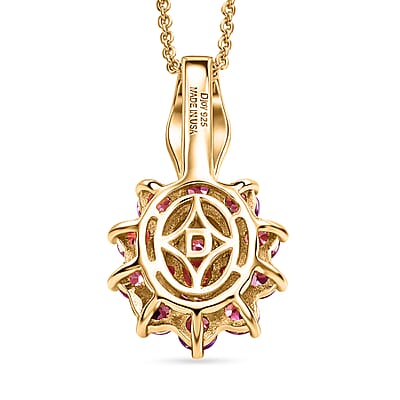 D'Joy AAA Red and White Zircon 2.30 ctw Red Flower Halo Pendant Necklace in 18K Vermeil Yellow Gold Over Sterling Silver 20 Inches