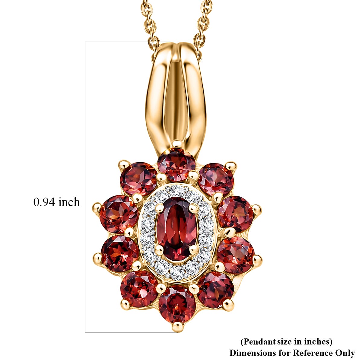 D'Joy AAA Red and White Zircon 2.30 ctw Red Flower Halo Pendant Necklace in 18K Vermeil Yellow Gold Over Sterling Silver 20 Inches