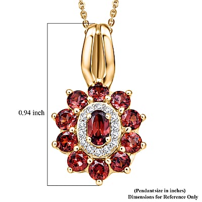 D'Joy AAA Red and White Zircon 2.30 ctw Red Flower Halo Pendant Necklace in 18K Vermeil Yellow Gold Over Sterling Silver 20 Inches