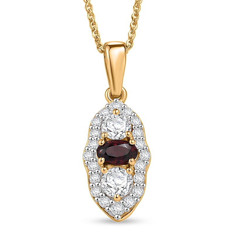 D'Joy AAA Red Zircon and Moissanite 0.90 ctw Pendant Necklace in 18K Vermeil Yellow Gold Over Sterling Silver 20 Inches