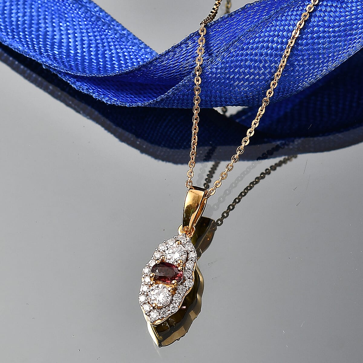 D'Joy AAA Red Zircon and Moissanite 0.90 ctw Pendant Necklace in 18K Vermeil Yellow Gold Over Sterling Silver 20 Inches image number 1