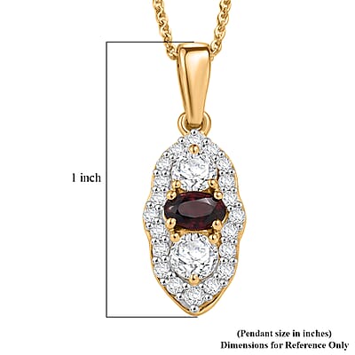 D'Joy AAA Red Zircon and Moissanite 0.90 ctw Pendant Necklace in 18K Vermeil Yellow Gold Over Sterling Silver 20 Inches