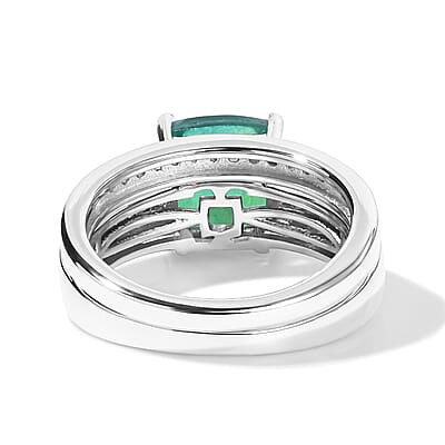 EverTure Peacock Quartz (Triplet) and White Zircon 3.10 ctw Set of 2 Band Ring in Platinum Bond (Size 6)
