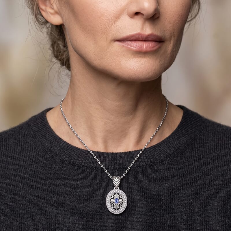 EverTure Tanzanite and White Zircon 0.60 ctw Pendant in Platinum Bond with Stainless Steel Necklace 20 Inches