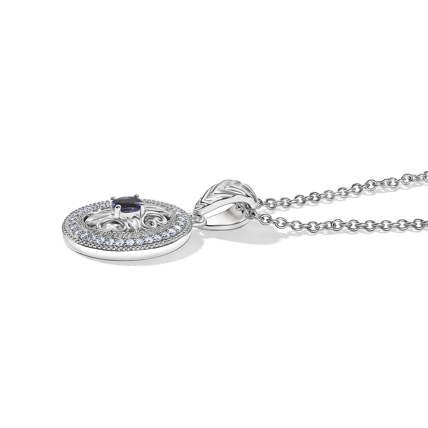 EverTure Tanzanite and White Zircon 0.60 ctw Pendant in Platinum Bond with Stainless Steel Necklace 20 Inches
