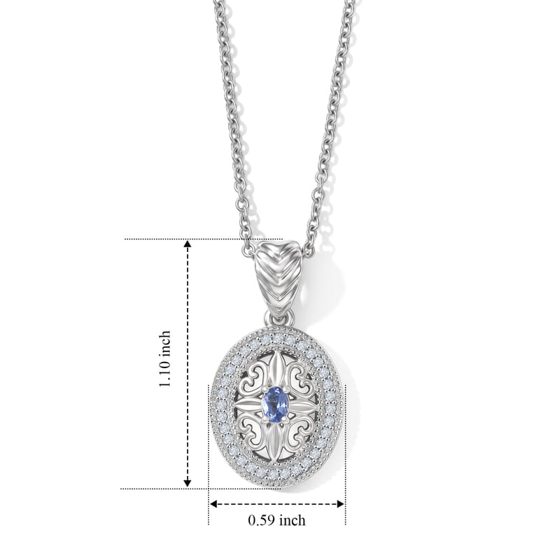 EverTure Tanzanite and White Zircon 0.60 ctw Pendant in Platinum Bond with Stainless Steel Necklace 20 Inches