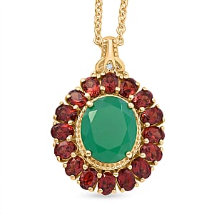 EverTrue Verde Onyx and Multi Gemstone 7.70 ctw Floral Blossom Pendant in 18K YG Plated with ION Plated YG Stainless Steel Necklace 20 Inches