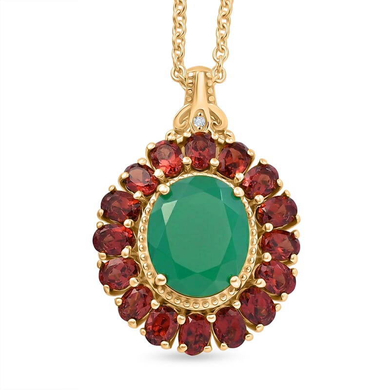 EverTrue Verde Onyx and Multi Gemstone 7.70 ctw Floral Blossom Pendant in 18K YG Plated with ION Plated YG Stainless Steel Necklace 20 Inches
