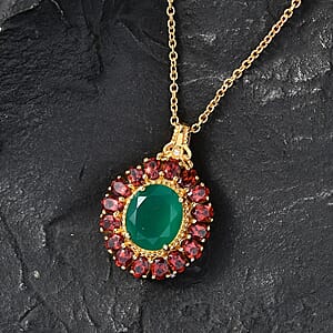 EverTrue Verde Onyx and Multi Gemstone 7.70 ctw Floral Blossom Pendant in 18K YG Plated with ION Plated YG Stainless Steel Necklace 20 Inches