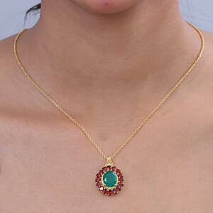 EverTrue Verde Onyx and Multi Gemstone 7.70 ctw Floral Blossom Pendant in 18K YG Plated with ION Plated YG Stainless Steel Necklace 20 Inches