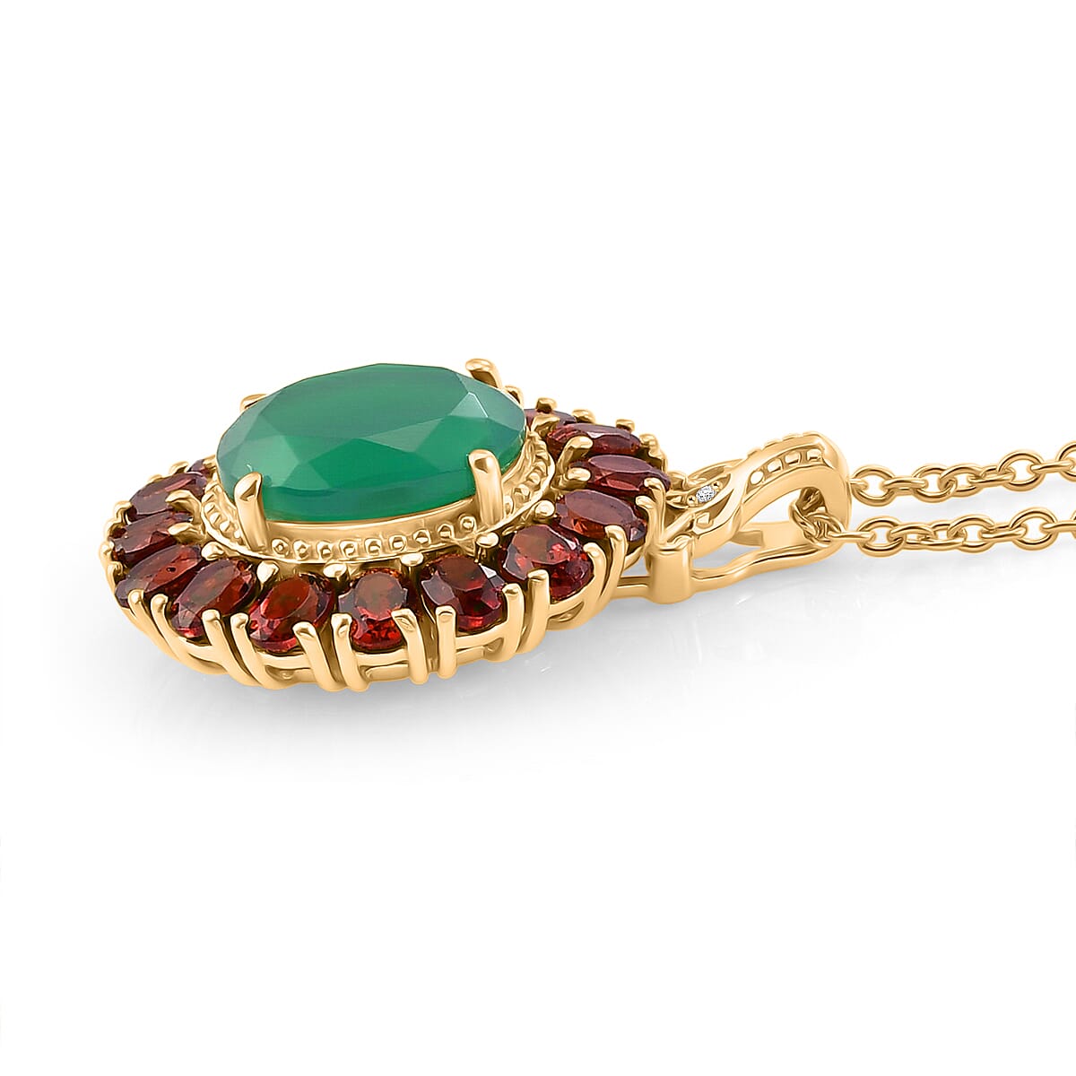 EverTrue Verde Onyx and Multi Gemstone 7.70 ctw Floral Blossom Pendant in 18K YG Plated with ION Plated YG Stainless Steel Necklace 20 Inches image number 3