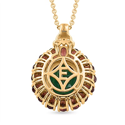EverTrue Verde Onyx and Multi Gemstone 7.70 ctw Floral Blossom Pendant in 18K YG Plated with ION Plated YG Stainless Steel Necklace 20 Inches