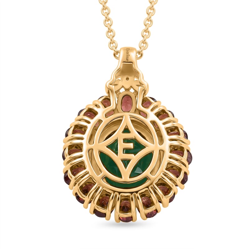 EverTrue Verde Onyx and Multi Gemstone 7.70 ctw Floral Blossom Pendant in 18K YG Plated with ION Plated YG Stainless Steel Necklace 20 Inches