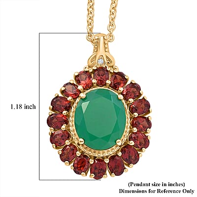 EverTrue Verde Onyx and Multi Gemstone 7.70 ctw Floral Blossom Pendant in 18K YG Plated with ION Plated YG Stainless Steel Necklace 20 Inches