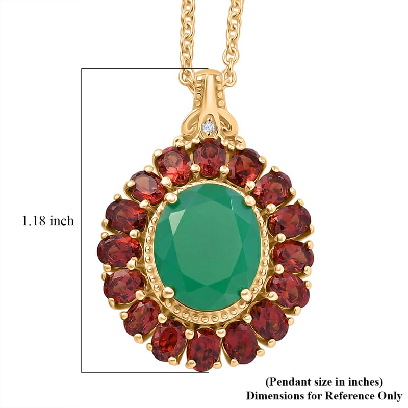 EverTrue Verde Onyx and Multi Gemstone 7.70 ctw Floral Blossom Pendant in 18K YG Plated with ION Plated YG Stainless Steel Necklace 20 Inches